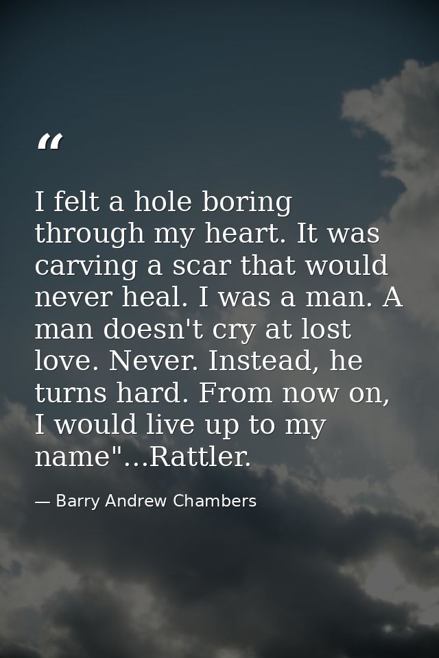 I felt a hole boring through my heart. It was carving a scar that would never heal. I was a man. A man doesn't cry at lo — Barry Andrew Chambers