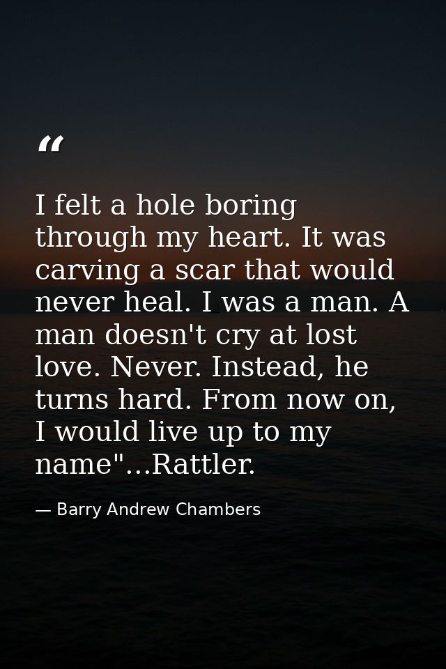 I felt a hole boring through my heart. It was carving a scar that would never heal. I was a man. A man doesn't cry at lo — Barry Andrew Chambers