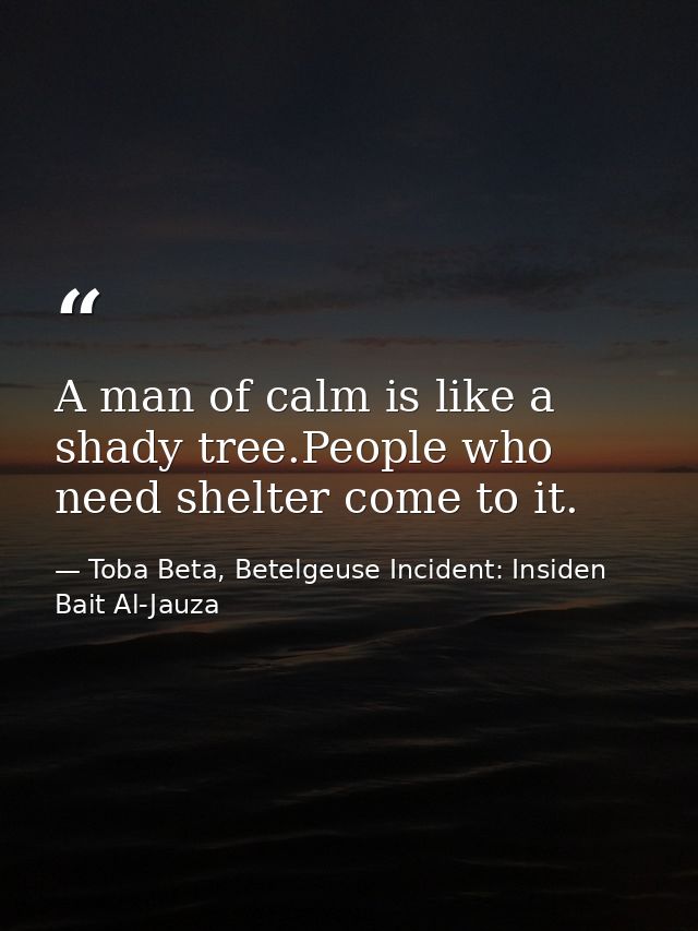 A man of calm is like a shady tree.People who need shelter come to it. — Toba Beta, Betelgeuse Incident: Insiden Bait Al-Jauza