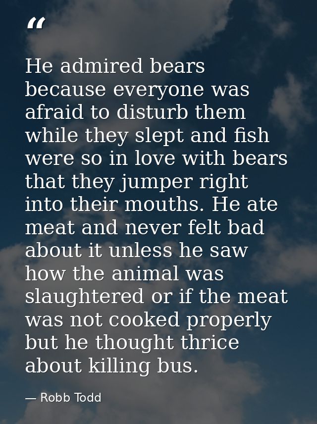 He admired bears because everyone was afraid to disturb them while they slept and fish were so in love with bears that t — Robb Todd