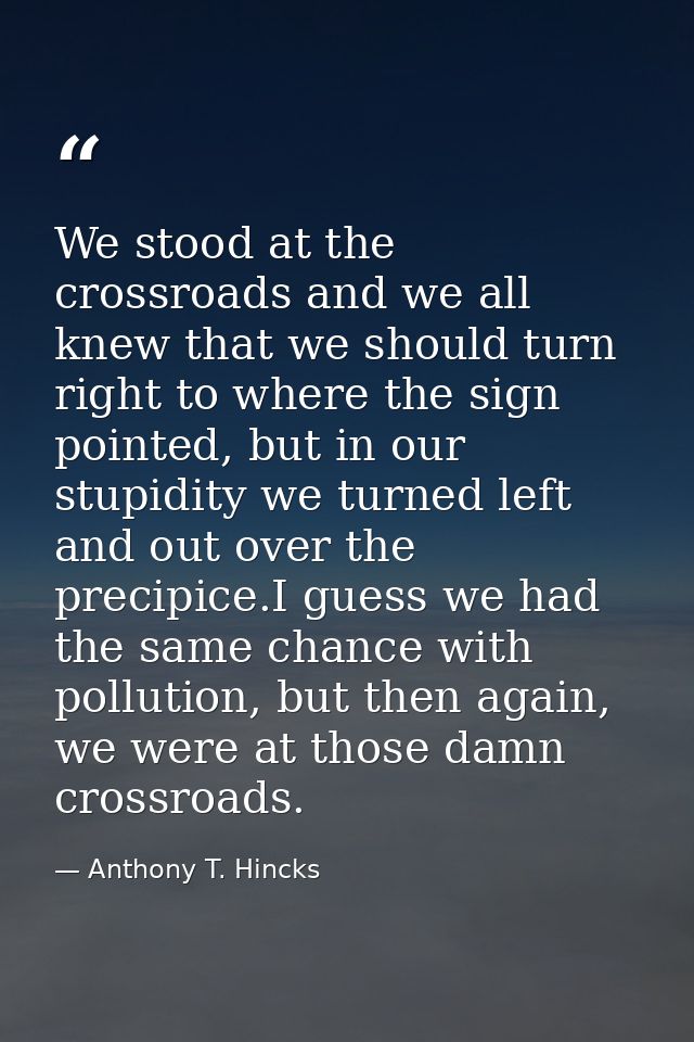 We stood at the crossroads and we all knew that we should turn right to where the sign pointed, but in our stupidity we  — Anthony T. Hincks