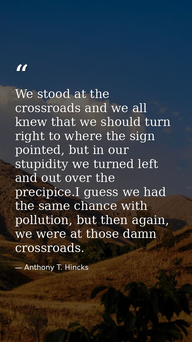 We stood at the crossroads and we all knew that we should turn right to where the sign pointed, but in our stupidity we  — Anthony T. Hincks