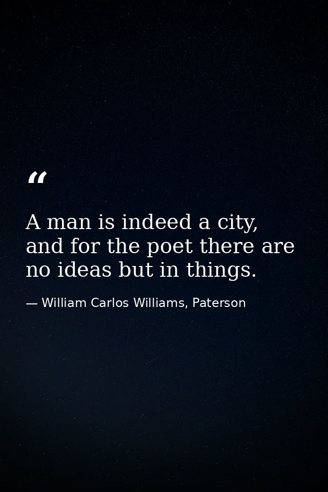 A man is indeed a city, and for the poet there are no ideas but in things. — William Carlos Williams, Paterson