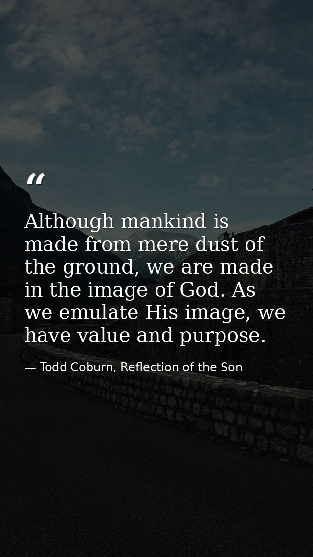 Although mankind is made from mere dust of the ground, we are made in the image of God. As we emulate His image, we have — Todd Coburn, Reflection of the Son