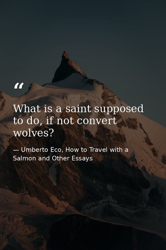 What is a saint supposed to do, if not convert wolves? — Umberto Eco, How to Travel with a Salmon and Other Essays