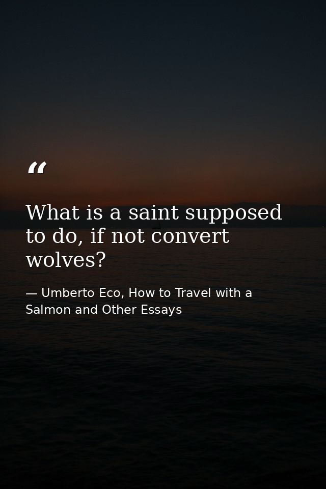 What is a saint supposed to do, if not convert wolves? — Umberto Eco, How to Travel with a Salmon and Other Essays