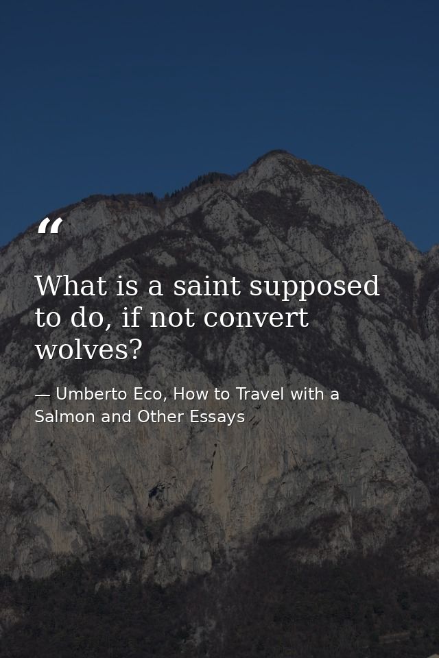 What is a saint supposed to do, if not convert wolves? — Umberto Eco, How to Travel with a Salmon and Other Essays