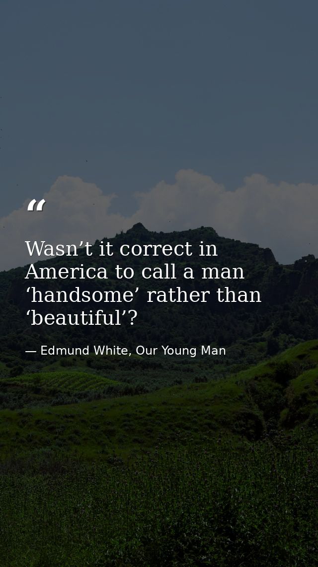 Wasn’t it correct in America to call a man ‘handsome’ rather than ‘beautiful’? — Edmund White, Our Young Man