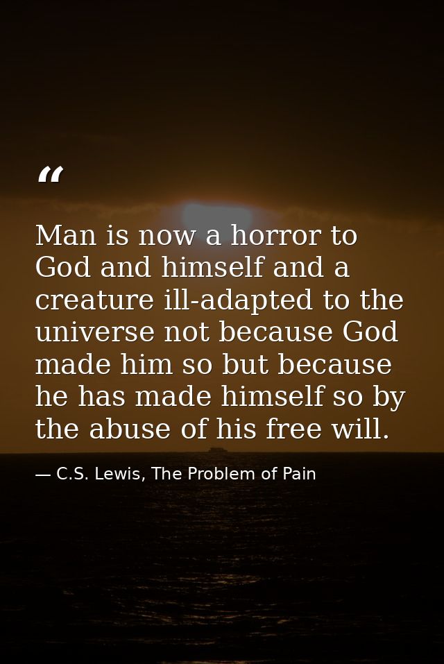 Man is now a horror to God and himself and a creature ill-adapted to the universe not because God made him so but becaus — C.S. Lewis, The Problem of Pain