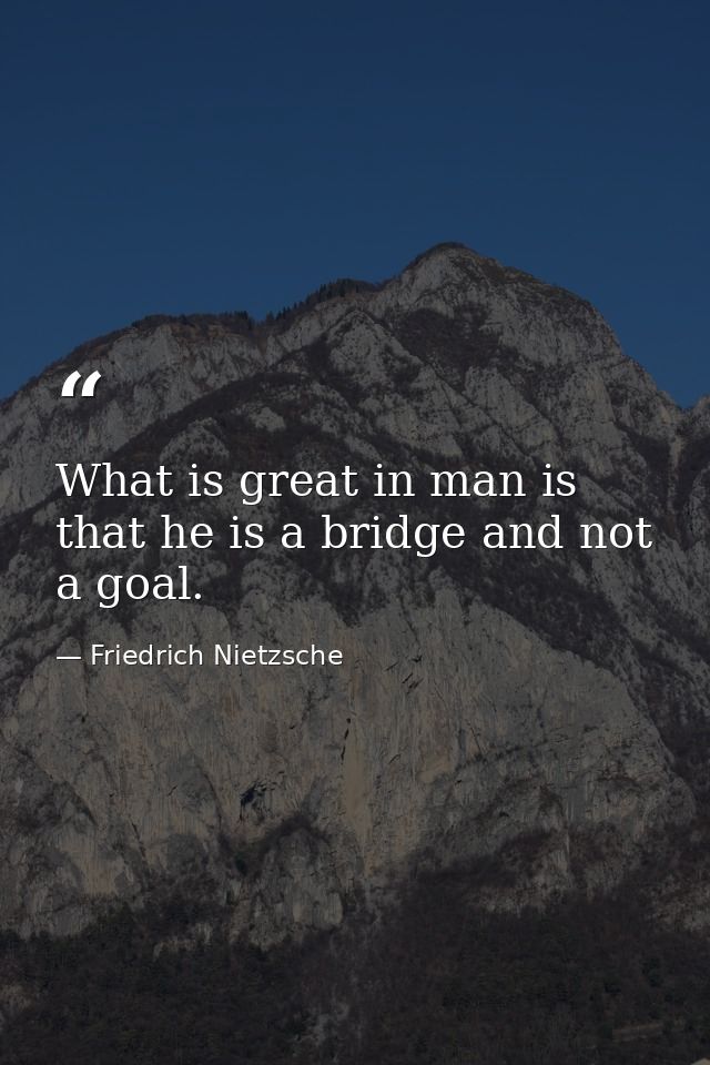 What is great in man is that he is a bridge and not a goal. — Friedrich Nietzsche