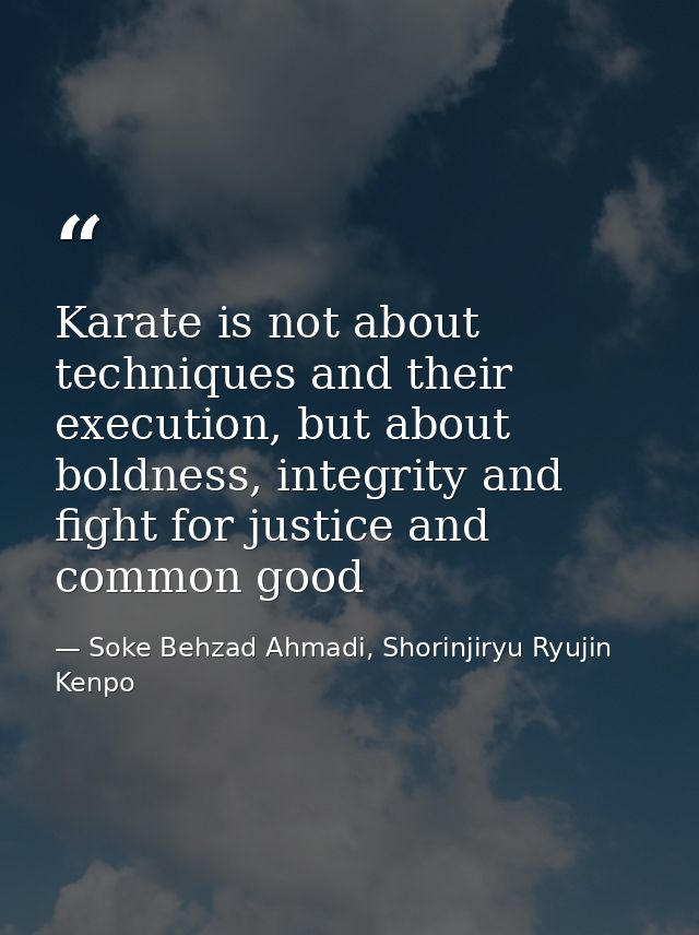 Karate is not about techniques and their execution, but about boldness, integrity and fight for justice and common good — Soke Behzad Ahmadi, Shorinjiryu Ryujin Kenpo