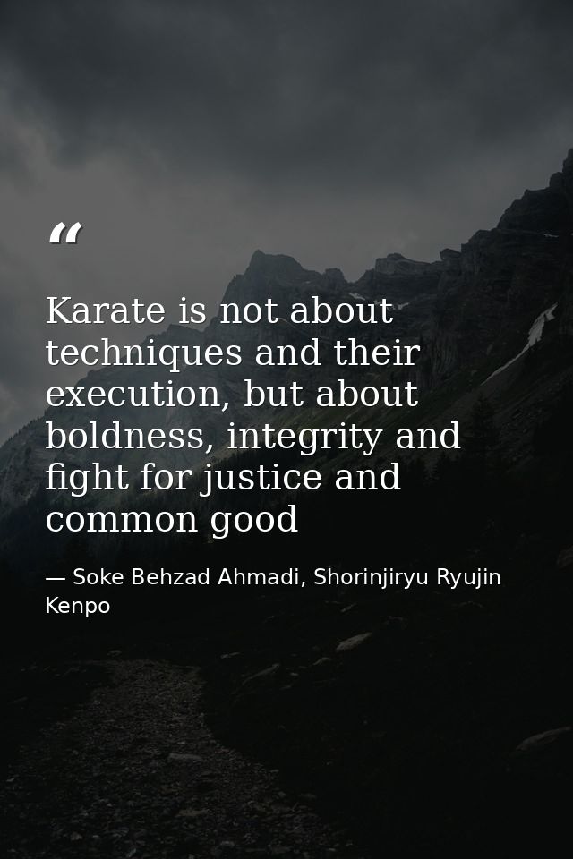 Karate is not about techniques and their execution, but about boldness, integrity and fight for justice and common good — Soke Behzad Ahmadi, Shorinjiryu Ryujin Kenpo