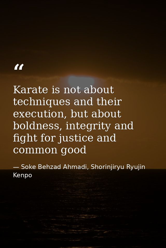 Karate is not about techniques and their execution, but about boldness, integrity and fight for justice and common good — Soke Behzad Ahmadi, Shorinjiryu Ryujin Kenpo