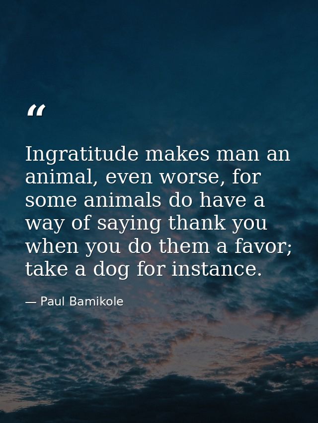 Ingratitude makes man an animal, even worse, for some animals do have a way of saying thank you when you do them a favor — Paul Bamikole