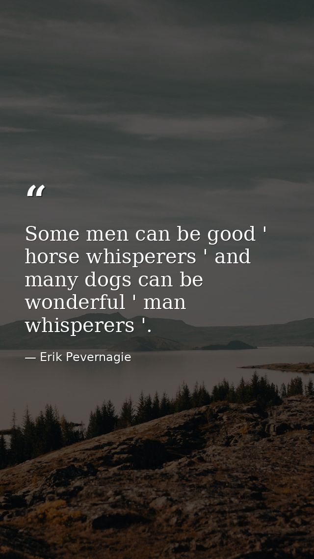 Some men can be good ' horse whisperers ' and many dogs can be wonderful ' man whisperers '. — Erik Pevernagie