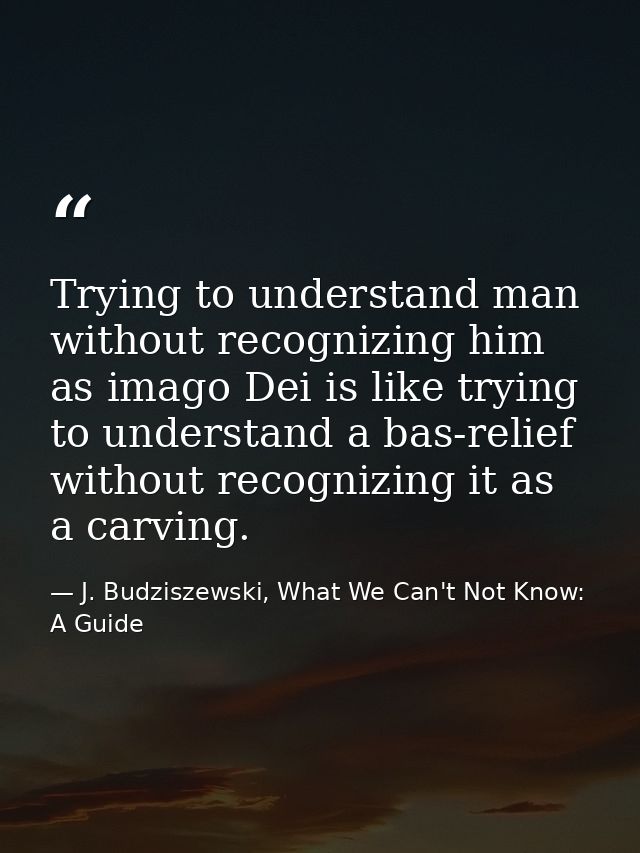 Trying to understand man without recognizing him as imago Dei is like trying to understand a bas-relief without recogniz — J. Budziszewski, What We Can't Not Know: A Guide
