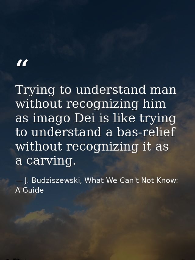 Trying to understand man without recognizing him as imago Dei is like trying to understand a bas-relief without recogniz — J. Budziszewski, What We Can't Not Know: A Guide