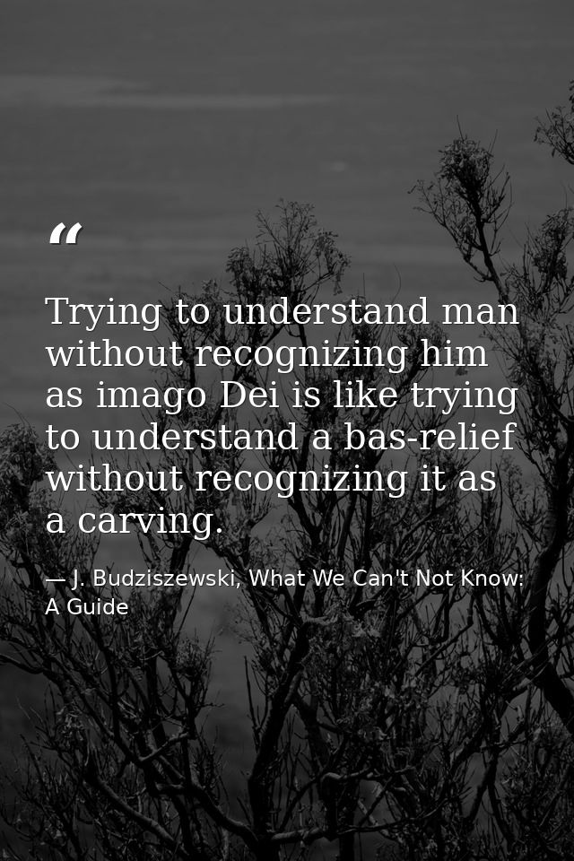 Trying to understand man without recognizing him as imago Dei is like trying to understand a bas-relief without recogniz — J. Budziszewski, What We Can't Not Know: A Guide