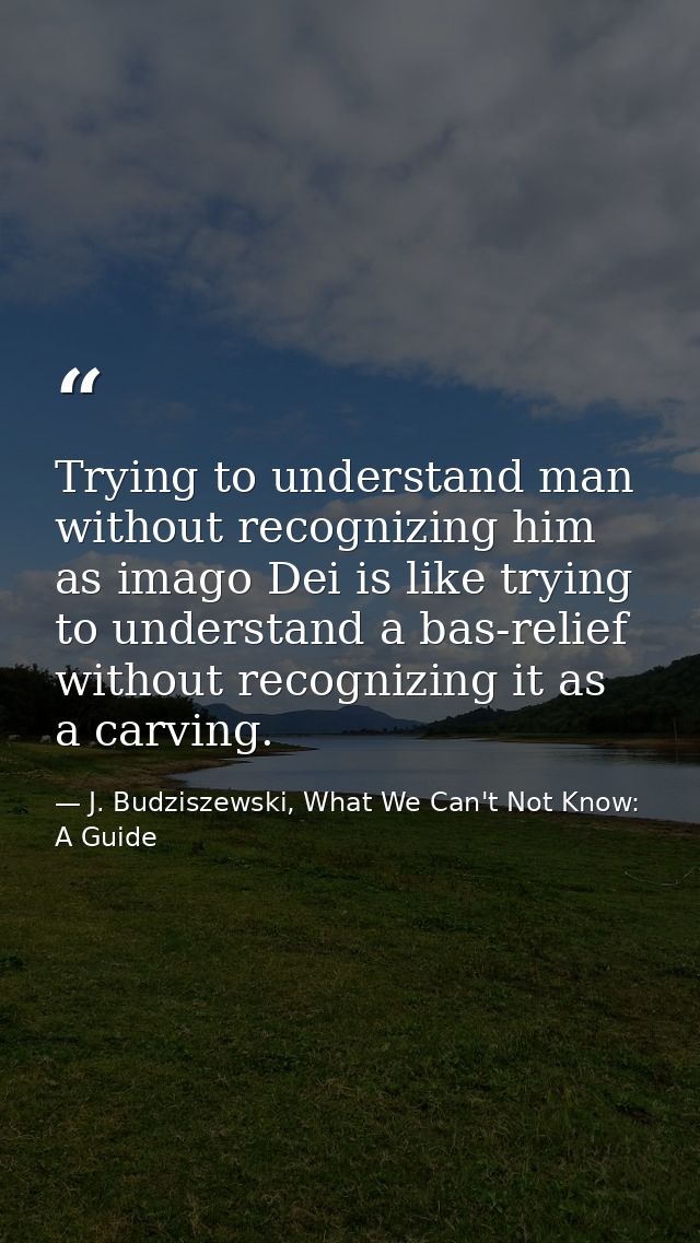 Trying to understand man without recognizing him as imago Dei is like trying to understand a bas-relief without recogniz — J. Budziszewski, What We Can't Not Know: A Guide