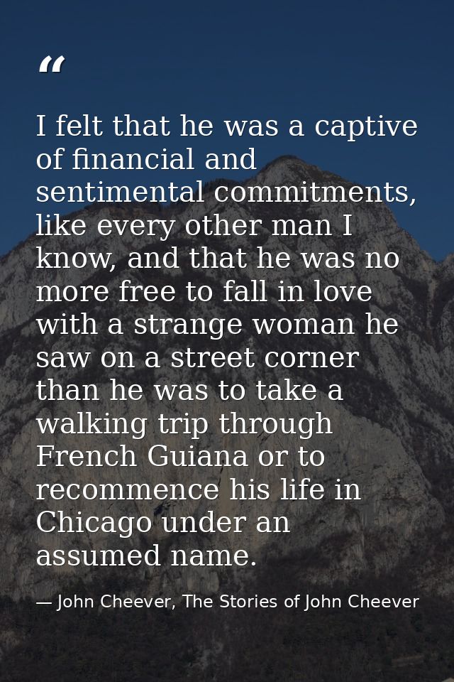 I felt that he was a captive of financial and sentimental commitments, like every other man I know, and that he was no m — John Cheever, The Stories of John Cheever
