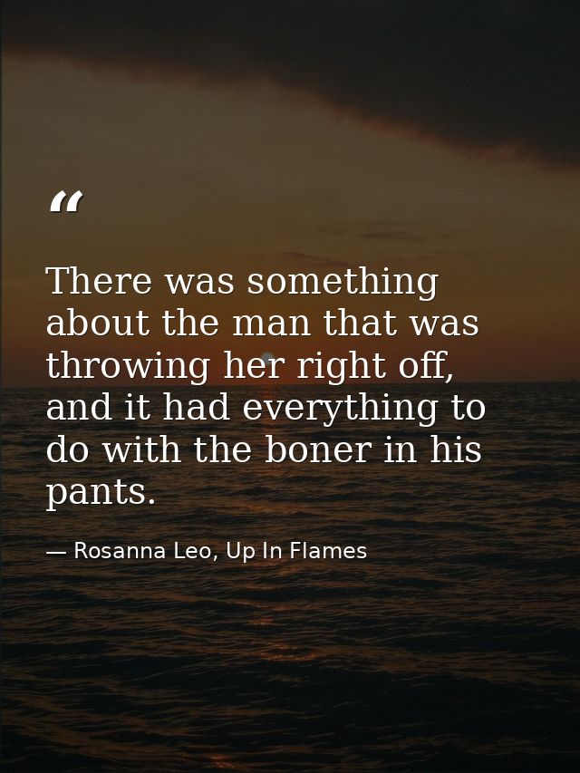 There was something about the man that was throwing her right off, and it had everything to do with the boner in his pan — Rosanna Leo, Up In Flames