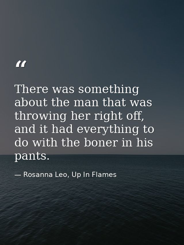 There was something about the man that was throwing her right off, and it had everything to do with the boner in his pan — Rosanna Leo, Up In Flames