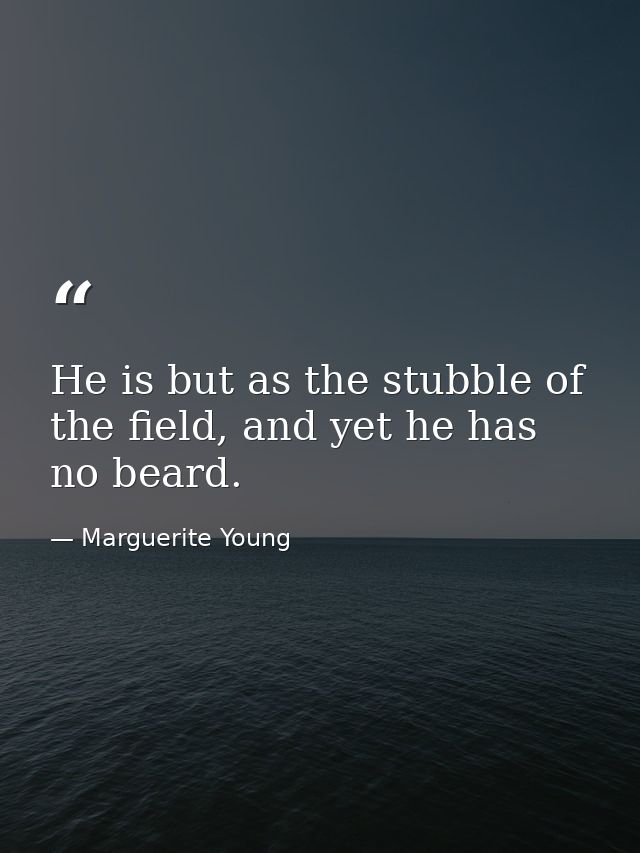 He is but as the stubble of the field, and yet he has no beard. — Marguerite Young