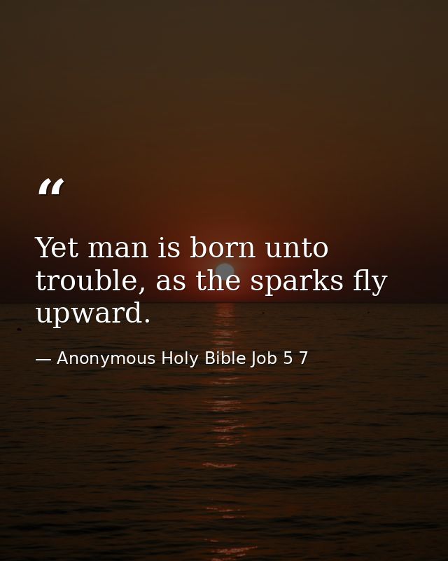 Yet man is born unto trouble, as the sparks fly upward. — Anonymous Holy Bible Job 5 7