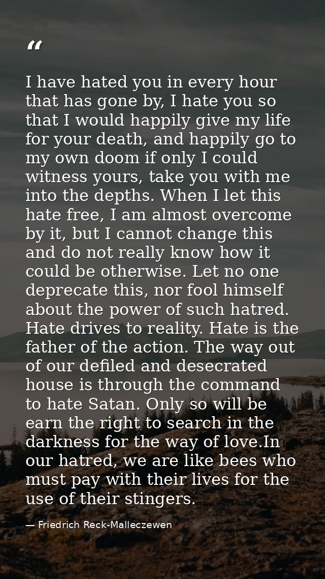 I have hated you in every hour that has gone by, I hate you so that I would happily give my life for your death, and hap — Friedrich Reck-Malleczewen