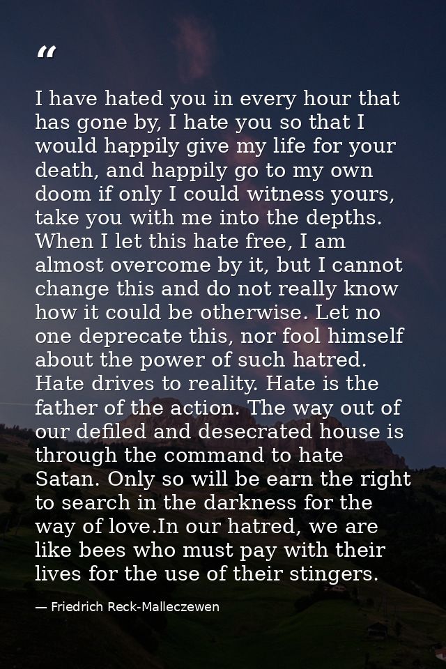 I have hated you in every hour that has gone by, I hate you so that I would happily give my life for your death, and hap — Friedrich Reck-Malleczewen