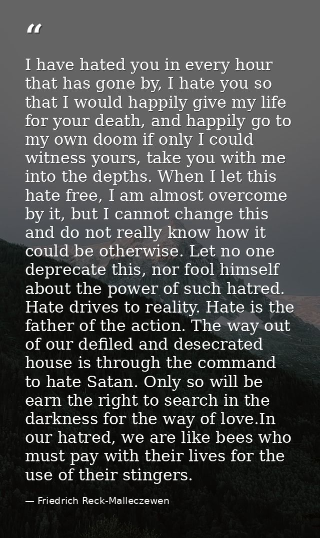 I have hated you in every hour that has gone by, I hate you so that I would happily give my life for your death, and hap — Friedrich Reck-Malleczewen