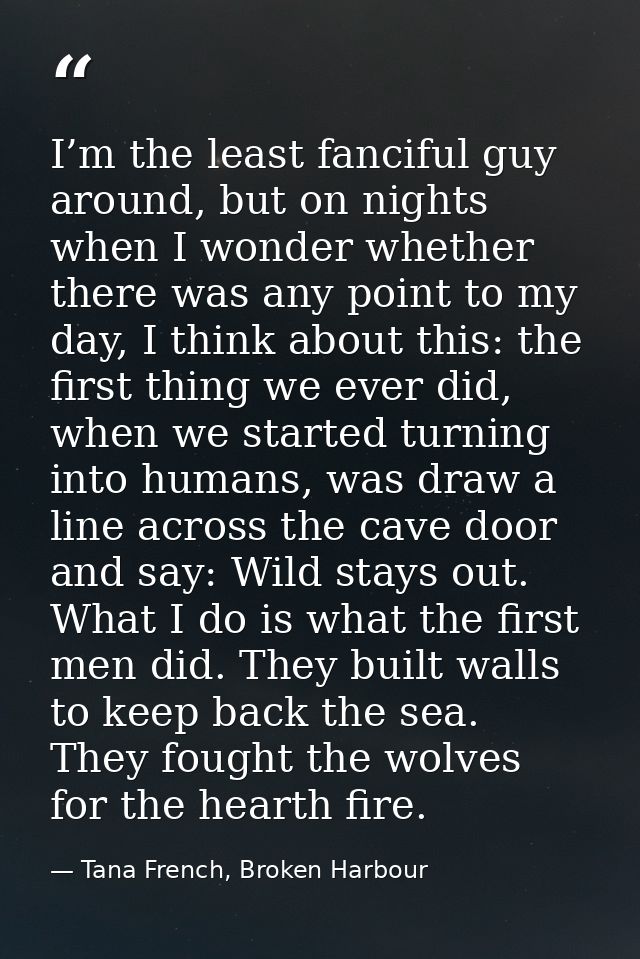 I’m the least fanciful guy around, but on nights when I wonder whether there was any point to my day, I think about this — Tana French, Broken Harbour