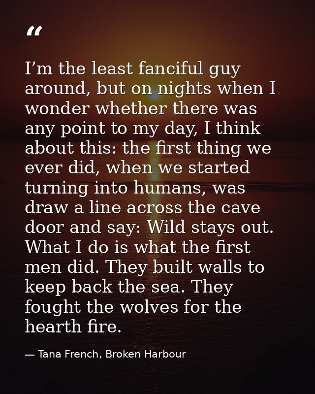 I’m the least fanciful guy around, but on nights when I wonder whether there was any point to my day, I think about this — Tana French, Broken Harbour