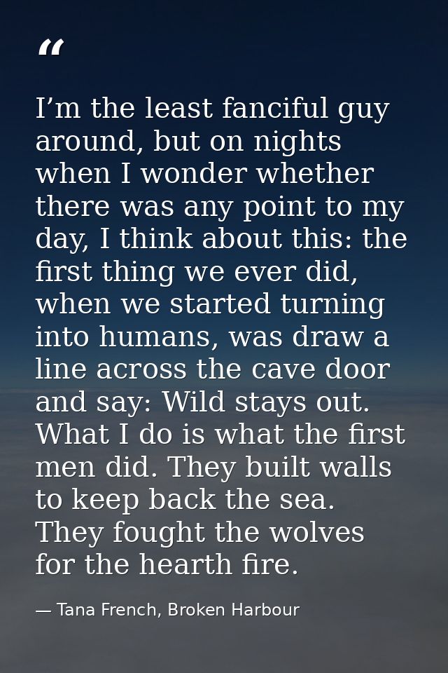 I’m the least fanciful guy around, but on nights when I wonder whether there was any point to my day, I think about this — Tana French, Broken Harbour