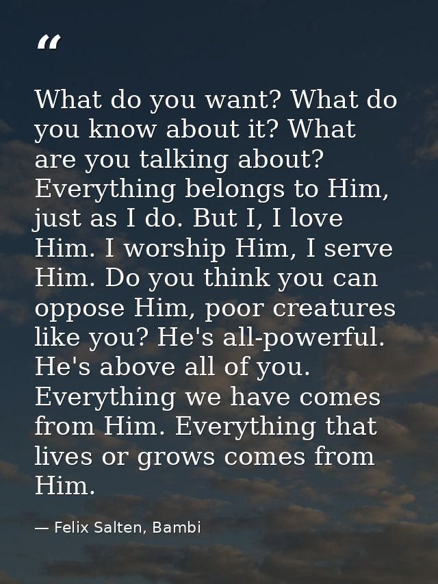 What do you want? What do you know about it? What are you talking about? Everything belongs to Him, just as I do. But I, — Felix Salten, Bambi