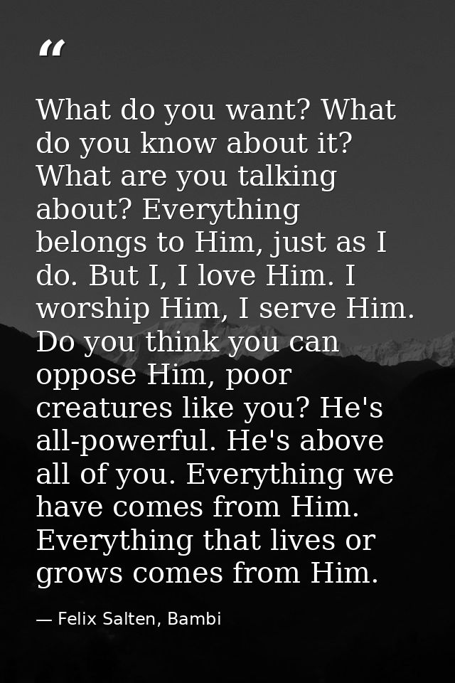 What do you want? What do you know about it? What are you talking about? Everything belongs to Him, just as I do. But I, — Felix Salten, Bambi