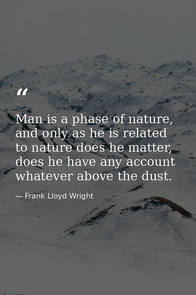 Man is a phase of nature, and only as he is related to nature does he matter, does he have any account whatever above th — Frank Lloyd Wright