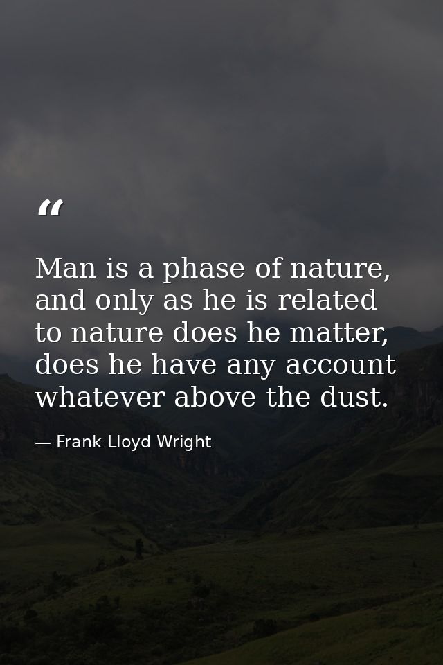 Man is a phase of nature, and only as he is related to nature does he matter, does he have any account whatever above th — Frank Lloyd Wright