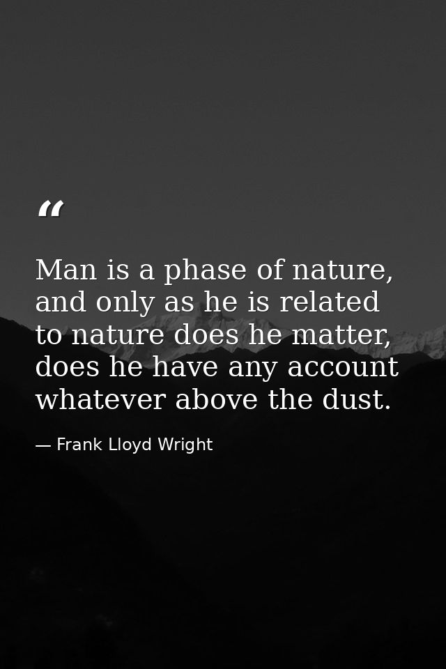 Man is a phase of nature, and only as he is related to nature does he matter, does he have any account whatever above th — Frank Lloyd Wright