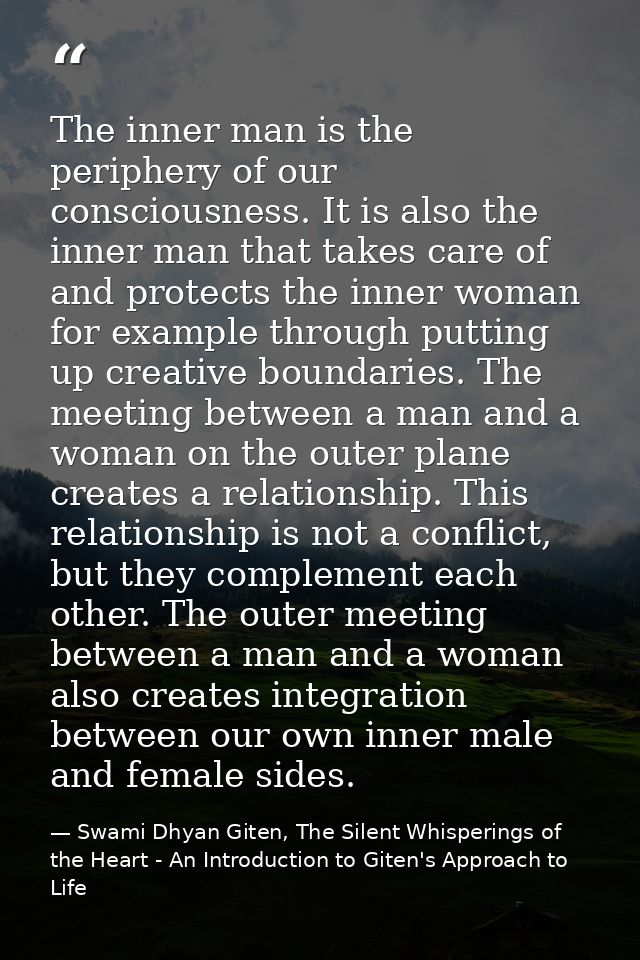 The inner man is the periphery of our consciousness. It is also the inner man that takes care of and protects the inner  — Swami Dhyan Giten, The Silent Whisperings of the Heart - An Introduction to Giten's Approach to Life