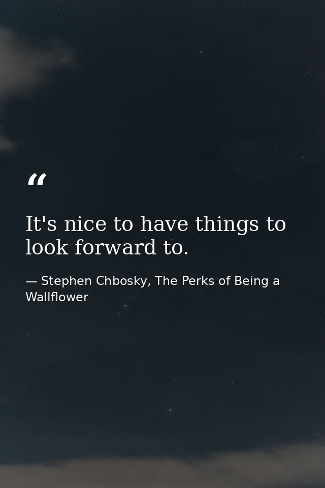 It's nice to have things to look forward to. — Stephen Chbosky, The Perks of Being a Wallflower