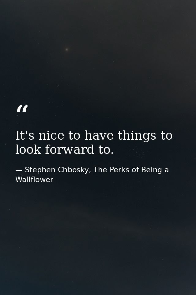 It's nice to have things to look forward to. — Stephen Chbosky, The Perks of Being a Wallflower