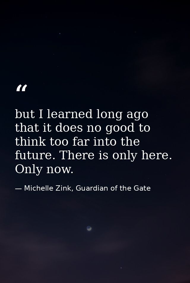 but I learned long ago that it does no good to think too far into the future. There is only here. Only now. — Michelle Zink, Guardian of the Gate
