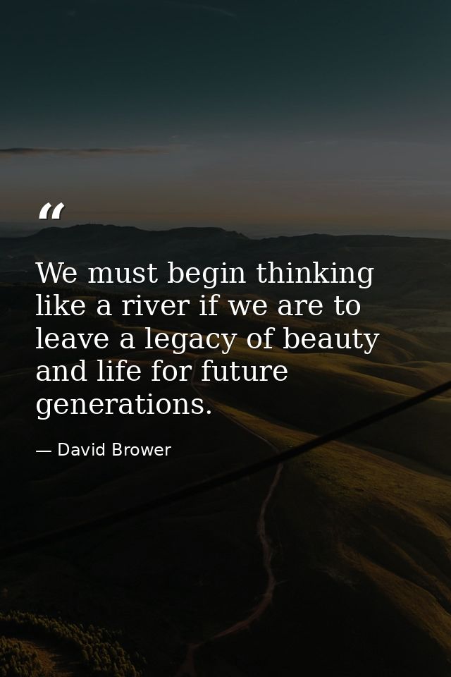 We must begin thinking like a river if we are to leave a legacy of beauty and life for future generations. — David Brower