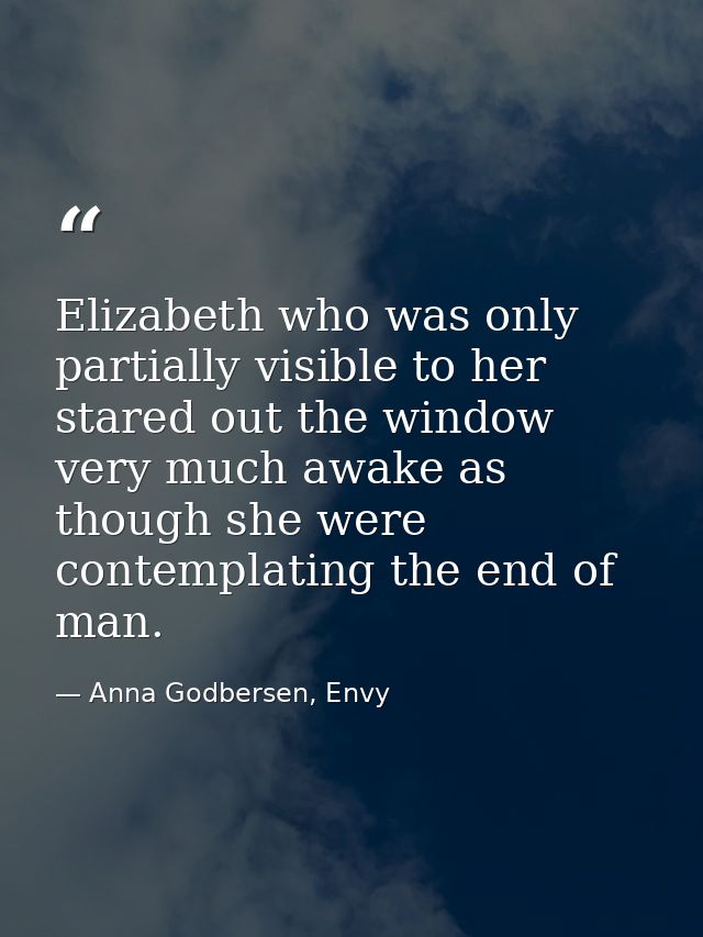 Elizabeth who was only partially visible to her stared out the window very much awake as though she were contemplating t — Anna Godbersen, Envy