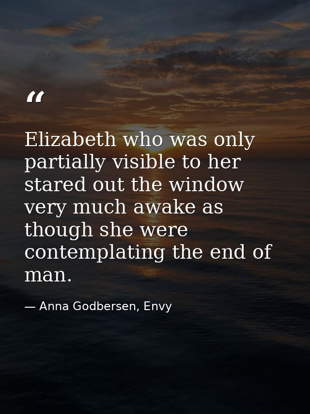 Elizabeth who was only partially visible to her stared out the window very much awake as though she were contemplating t — Anna Godbersen, Envy