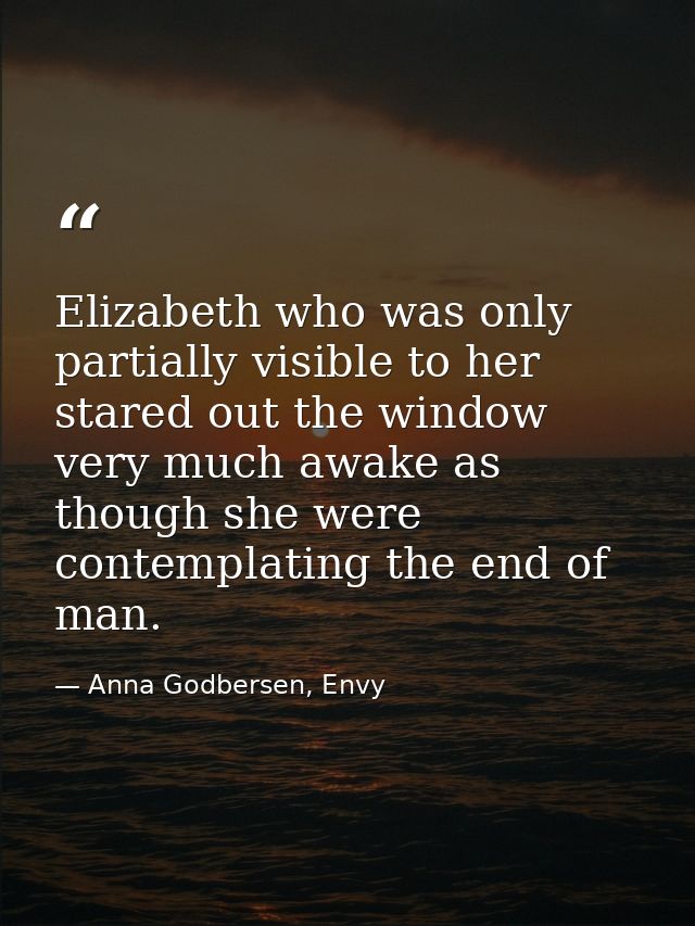 Elizabeth who was only partially visible to her stared out the window very much awake as though she were contemplating t — Anna Godbersen, Envy