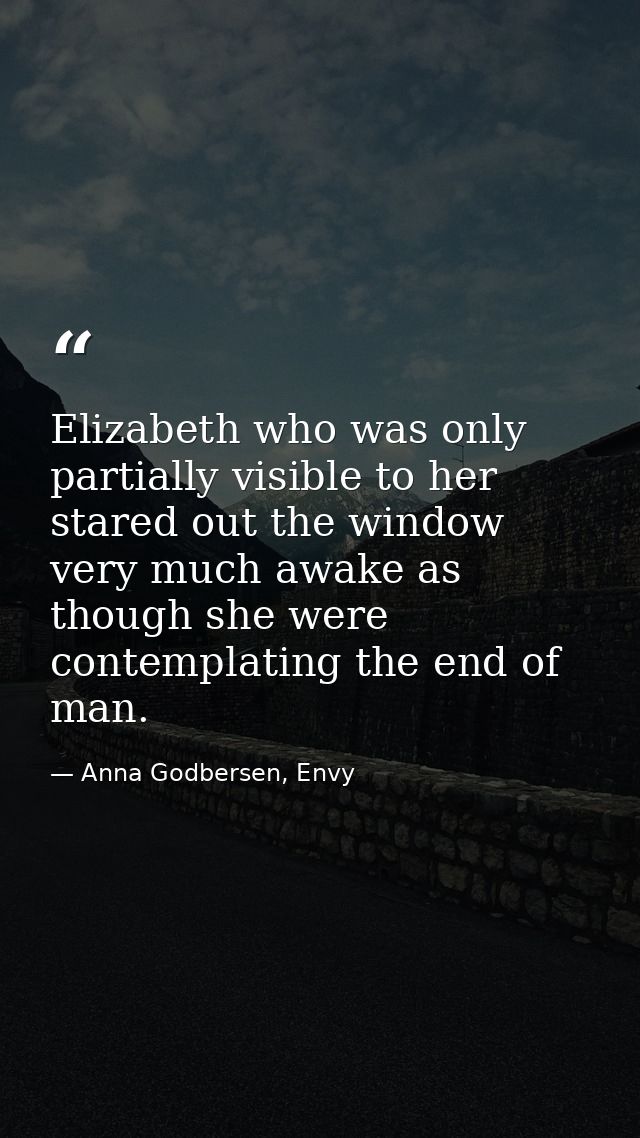 Elizabeth who was only partially visible to her stared out the window very much awake as though she were contemplating t — Anna Godbersen, Envy