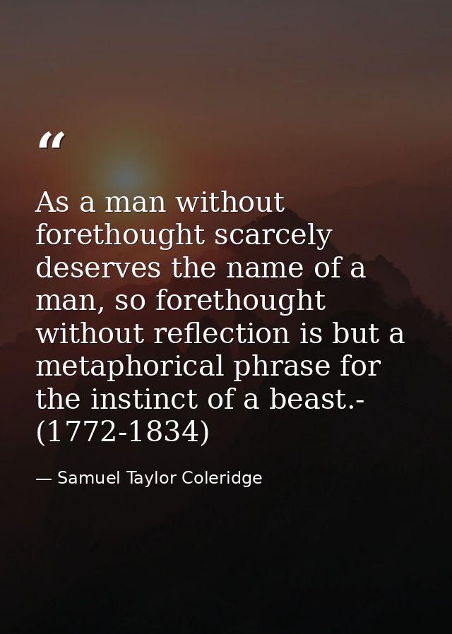 As a man without forethought scarcely deserves the name of a man, so forethought without reflection is but a metaphorica — Samuel Taylor Coleridge