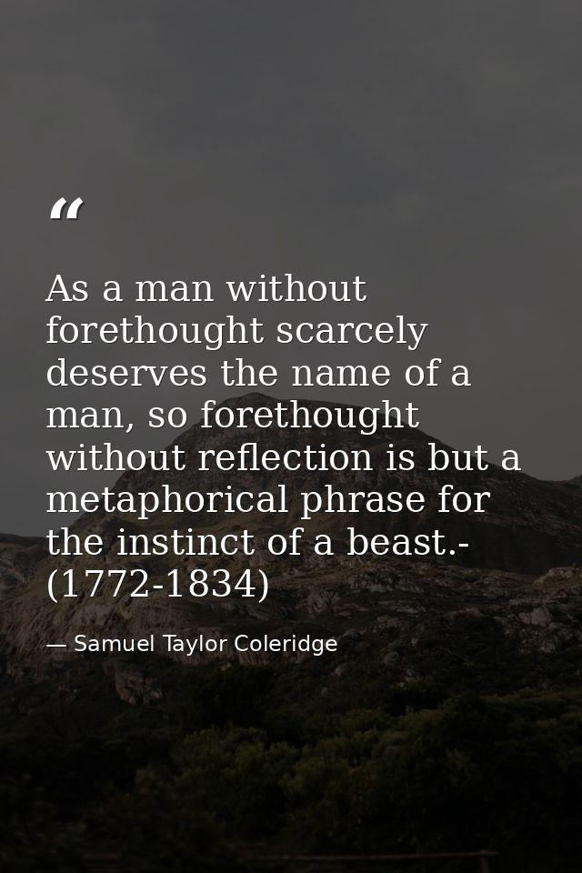 As a man without forethought scarcely deserves the name of a man, so forethought without reflection is but a metaphorica — Samuel Taylor Coleridge